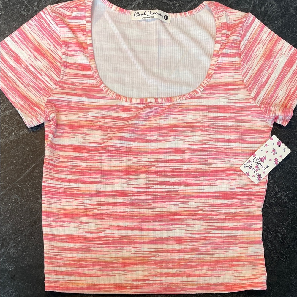 NWT Cloud Dancer Ribbed Short Sleeve Scoop Neck Top